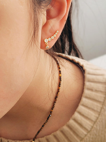 Bubble Climber Earrings with Dangly CZ | Gold Plated Sterling Silver Ear Crawlers | Minimalist Everyday Jewellery
