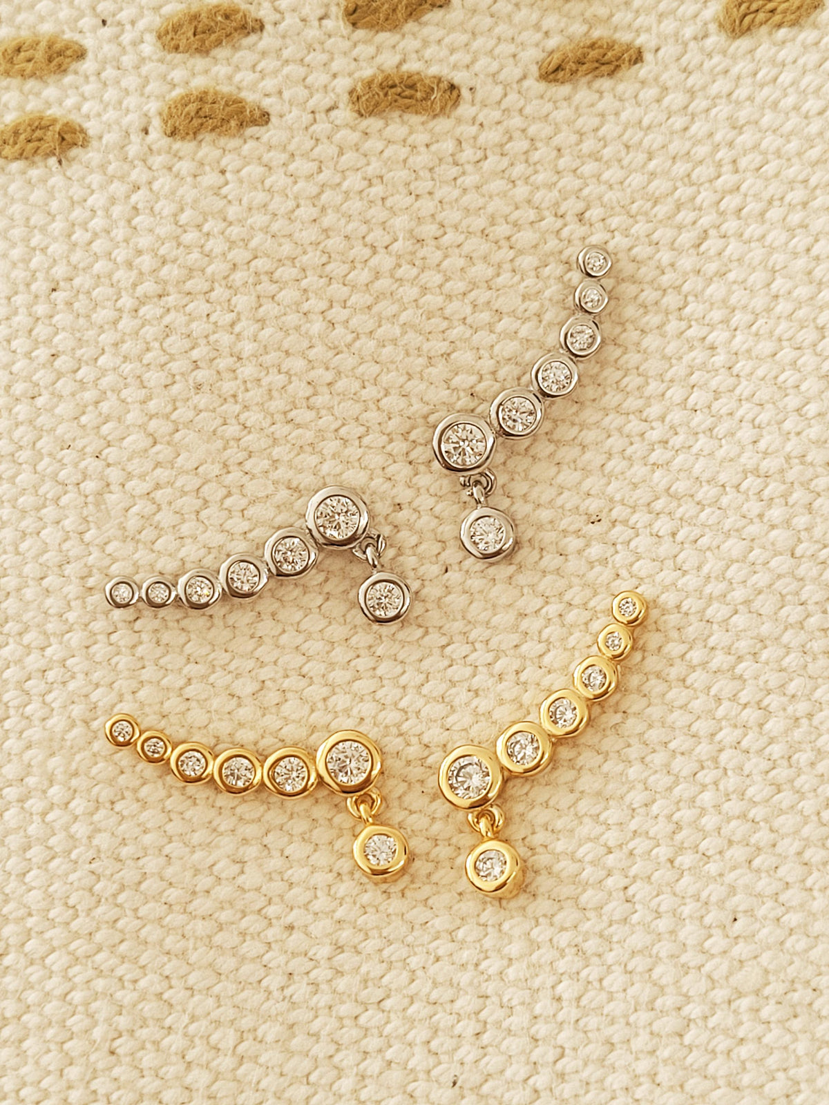 Bubble Climber Earrings with Dangly CZ | Gold Plated Sterling Silver Ear Crawlers | Minimalist Everyday Jewellery