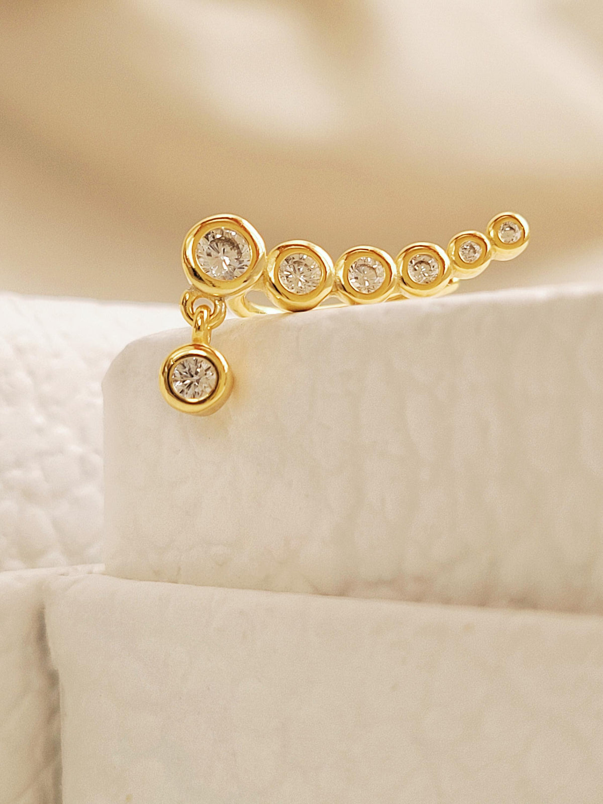 Bubble Climber Earrings with Dangly CZ | Gold Plated Sterling Silver Ear Crawlers | Minimalist Everyday Jewellery