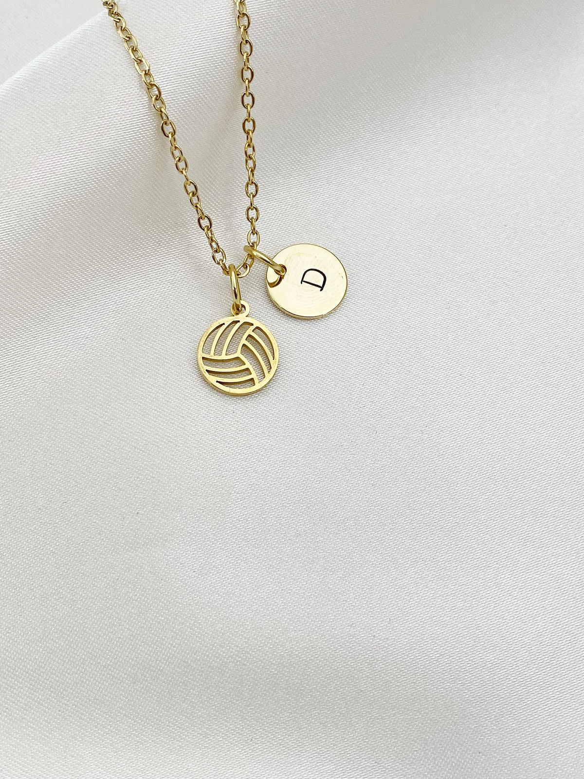 Gold-Tone Stainless Steel Volleyball Charm Necklace