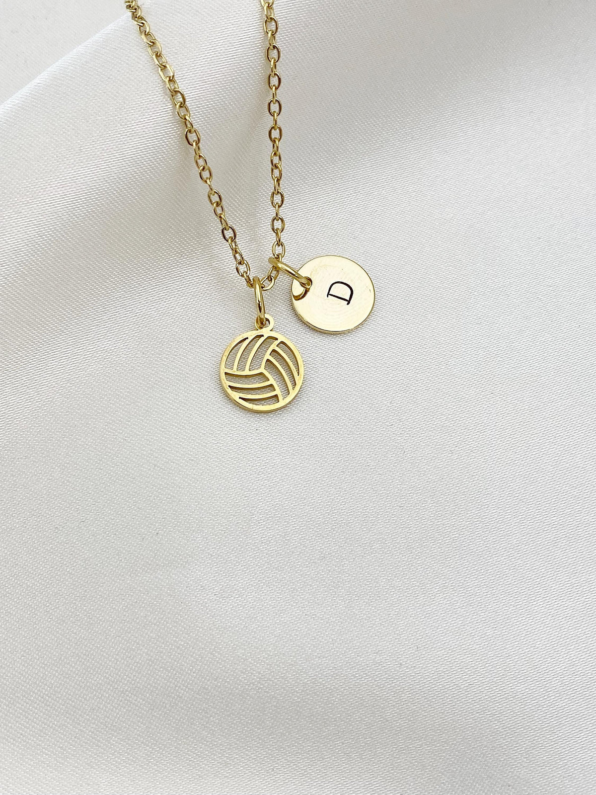 Gold-Tone Stainless Steel Volleyball Charm Necklace