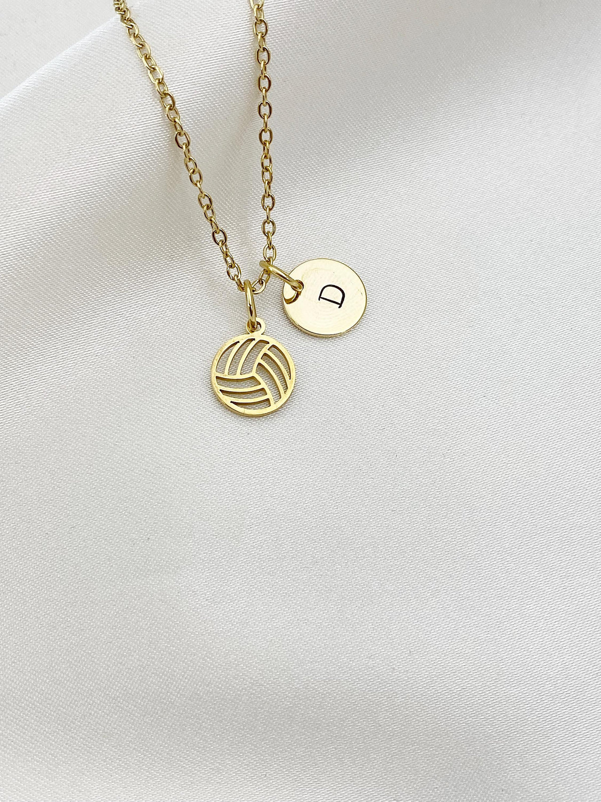 Gold-Tone Stainless Steel Volleyball Charm Necklace