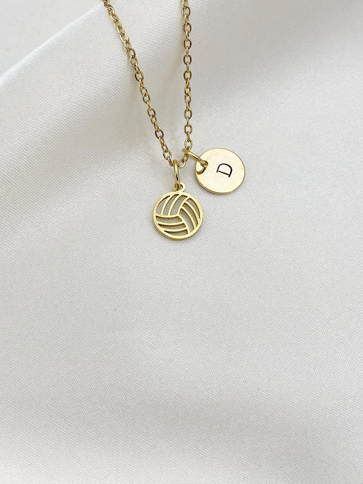 Gold-Tone Stainless Steel Volleyball Charm Necklace