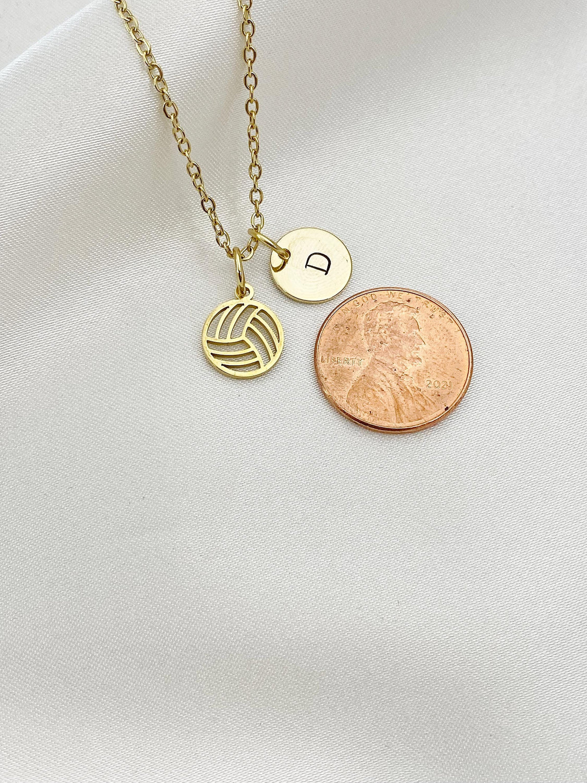 Gold-Tone Stainless Steel Volleyball Charm Necklace