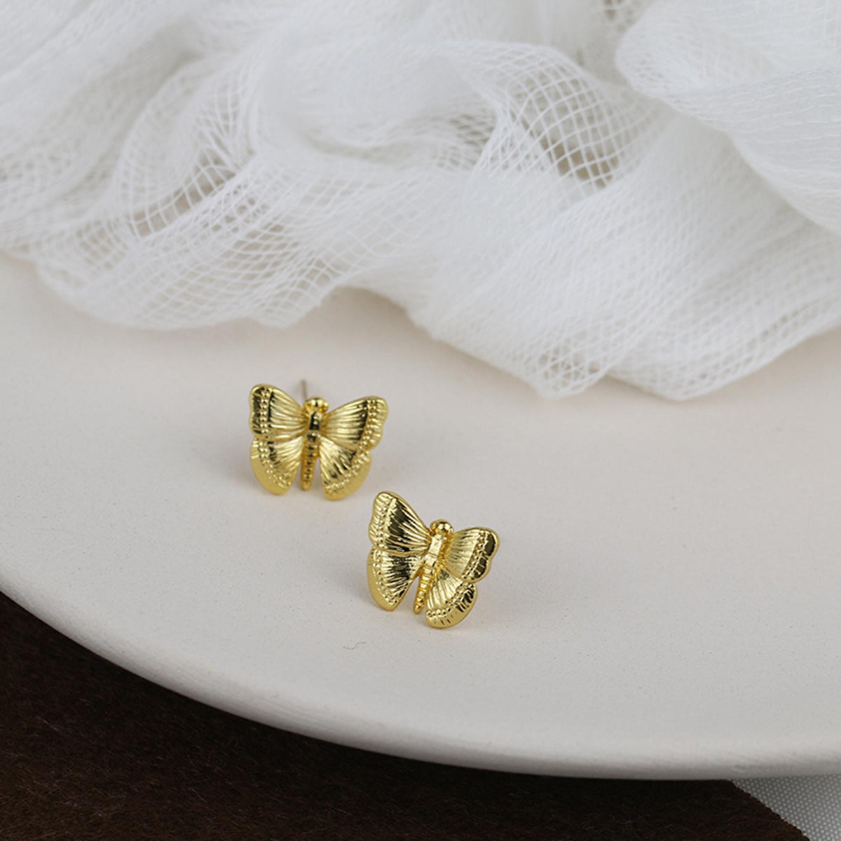 Women’s Gold Plated Butterfly Stud Earrings– 9 × 12mm