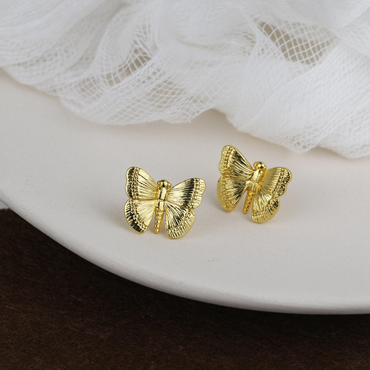 Women’s Gold Plated Butterfly Stud Earrings– 9 × 12mm