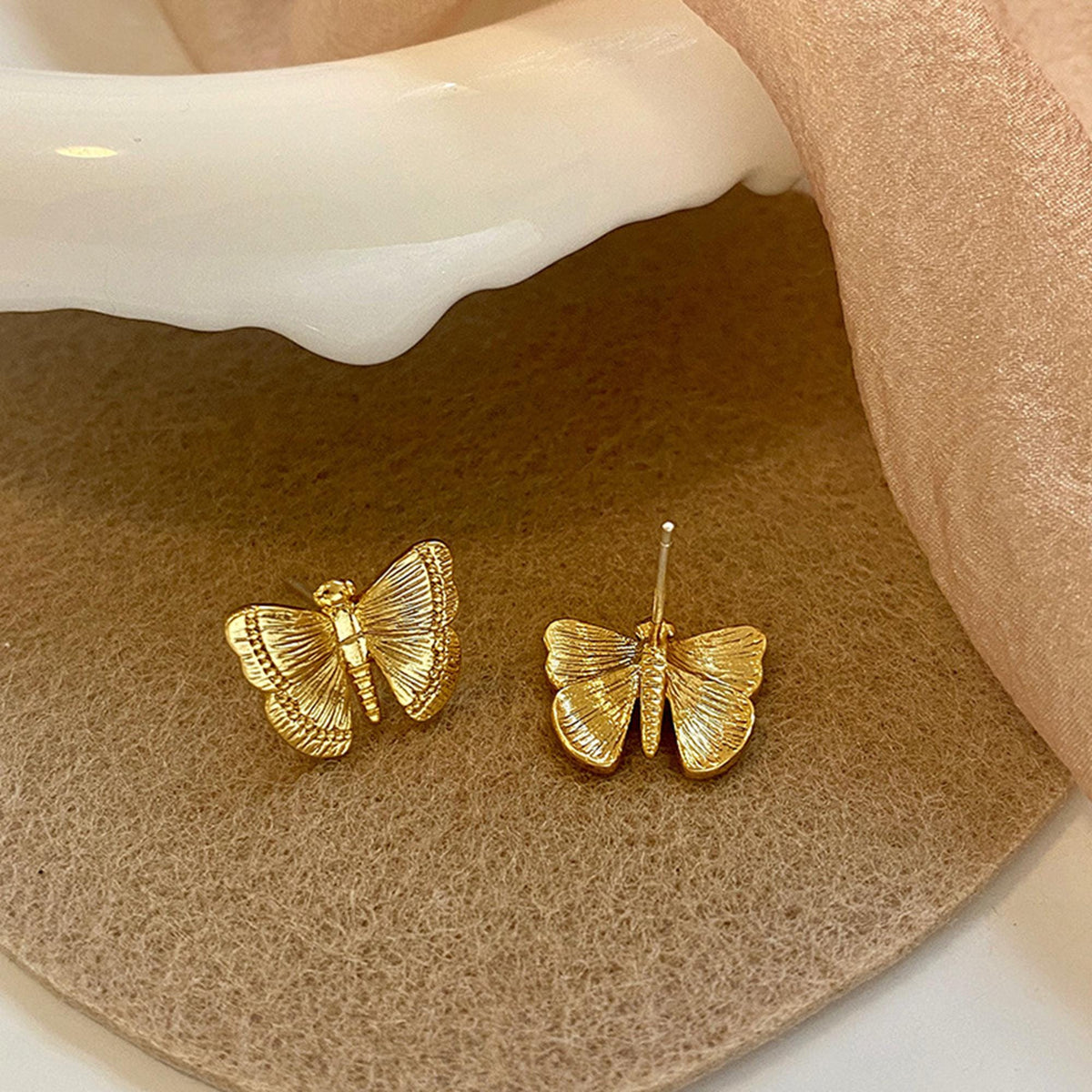 Women’s Gold Plated Butterfly Stud Earrings– 9 × 12mm