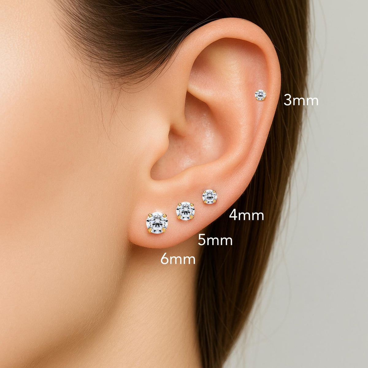14K Yellow Gold Cubic Zirconia Stud Earrings with Screwbacks, 14K Gold round Solitaire CZ Studs, Unisex, by TILO Jewelry