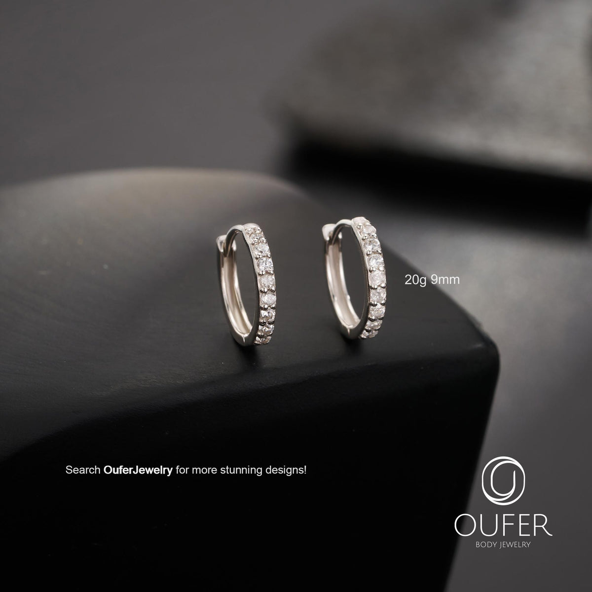 Pair of 925 Sterling Silver CZ Pave Huggie Hoop Earrings | 20G 6–9Mm Silver Earring | Everyday Hypoallergenic Earrings | Standard Lobe Fit