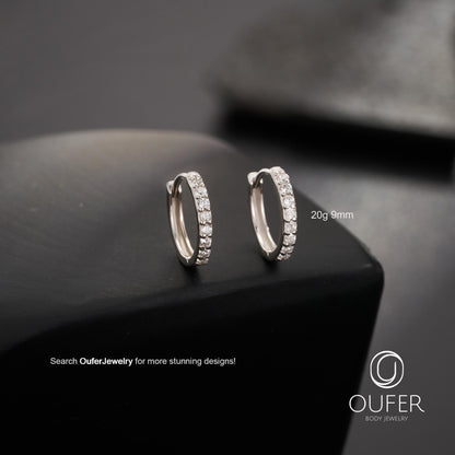 Pair of 925 Sterling Silver CZ Pave Huggie Hoop Earrings | 20G 6–9Mm Silver Earring | Everyday Hypoallergenic Earrings | Standard Lobe Fit