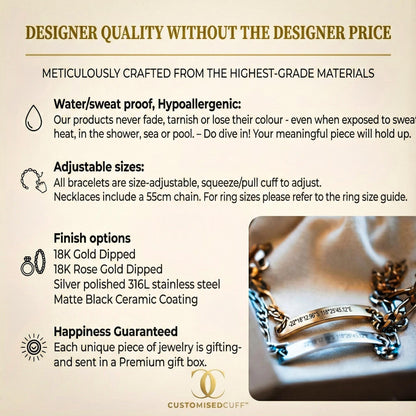 18K Gold-Plated Personalized Matching Couple Cuff Bracelets – Set of 2