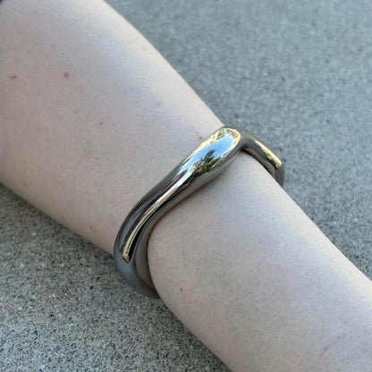 Chunky Silver Cuff Bracelet– Stainless Steel Y2K Grunge Style