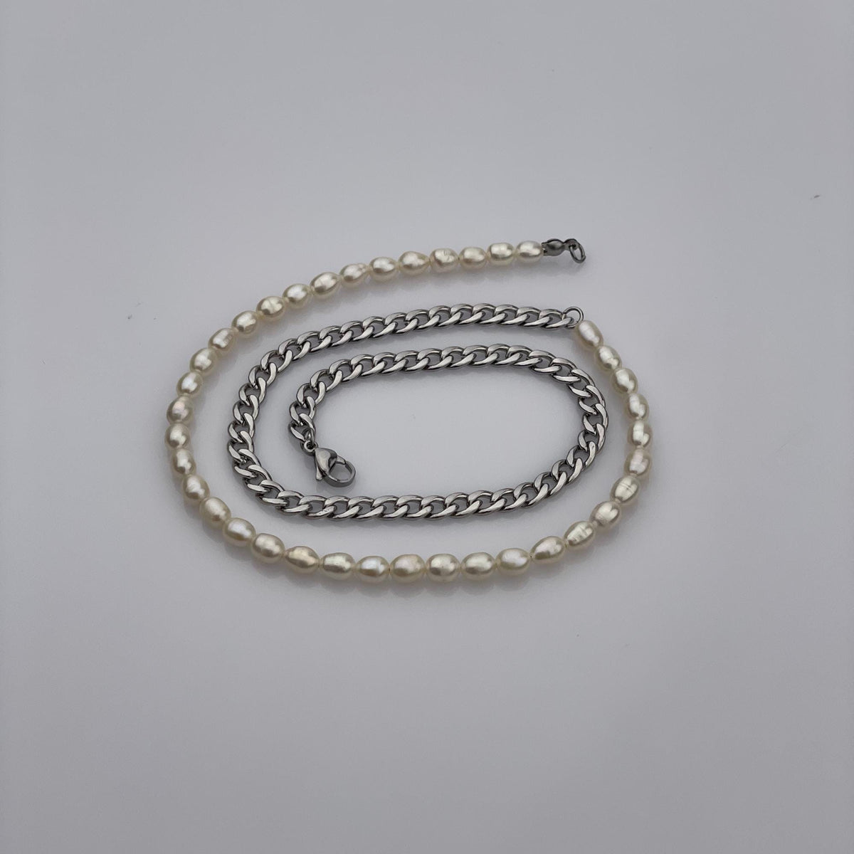 Pearl Chain Necklace, Half Pearl and Chain Necklace, Black Pearl, Gray Pearl, Choker Jewelry