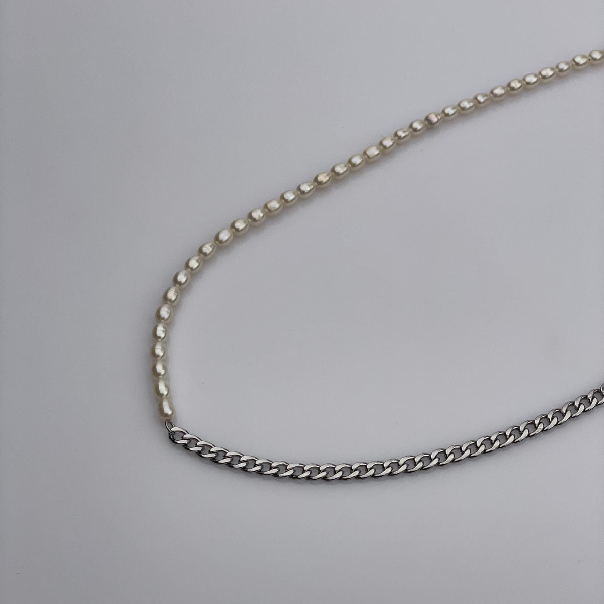 Pearl Chain Necklace, Half Pearl and Chain Necklace, Black Pearl, Gray Pearl, Choker Jewelry