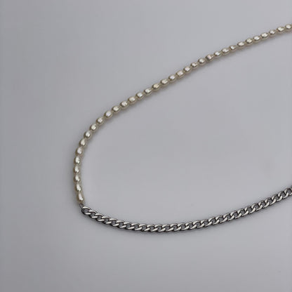 Pearl Chain Necklace, Half Pearl and Chain Necklace, Black Pearl, Gray Pearl, Choker Jewelry