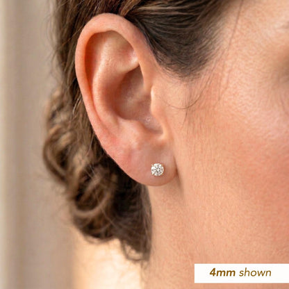 14K Yellow Gold Cubic Zirconia Stud Earrings with Screwbacks, 14K Gold round Solitaire CZ Studs, Unisex, by TILO Jewelry