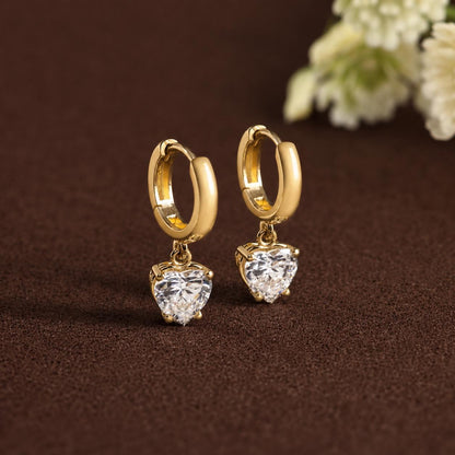 Moissanite Earrings, Heart Cut Huggies, Minimalist Charm | 925 Sterling Silver | 0.25-0.90 Ct Each