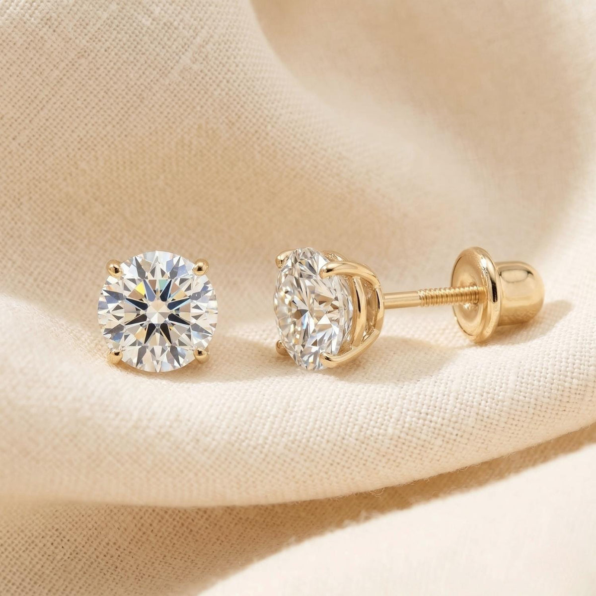 14K Yellow Gold Cubic Zirconia Stud Earrings with Screwbacks, 14K Gold round Solitaire CZ Studs, Unisex, by TILO Jewelry