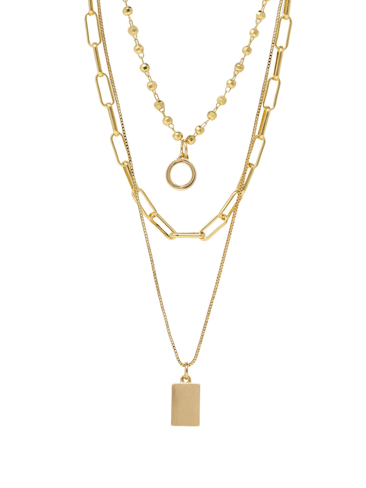 Gold Layered Necklace Set, Triple Layer Charm Necklace with Detangler Clasp, Pave Crystal 3 Strand Necklace, Gift for Her