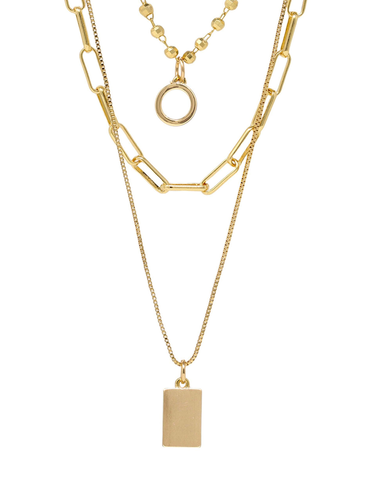 Gold Layered Necklace Set, Triple Layer Charm Necklace with Detangler Clasp, Pave Crystal 3 Strand Necklace, Gift for Her