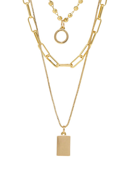 Gold Layered Necklace Set, Triple Layer Charm Necklace with Detangler Clasp, Pave Crystal 3 Strand Necklace, Gift for Her