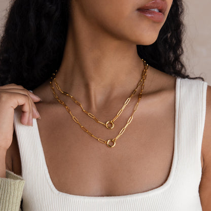 18K Gold Paperclip Clasp Necklace, 18 inches