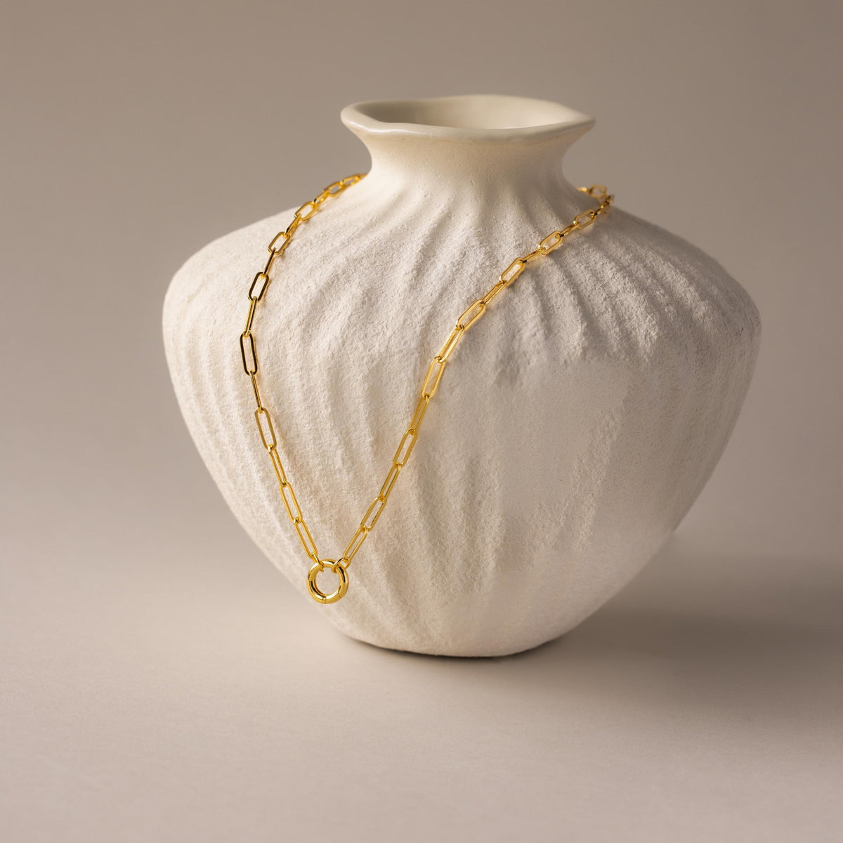 18K Gold Paperclip Clasp Necklace, 18 inches