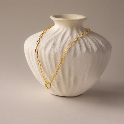18K Gold Paperclip Clasp Necklace, 18 inches