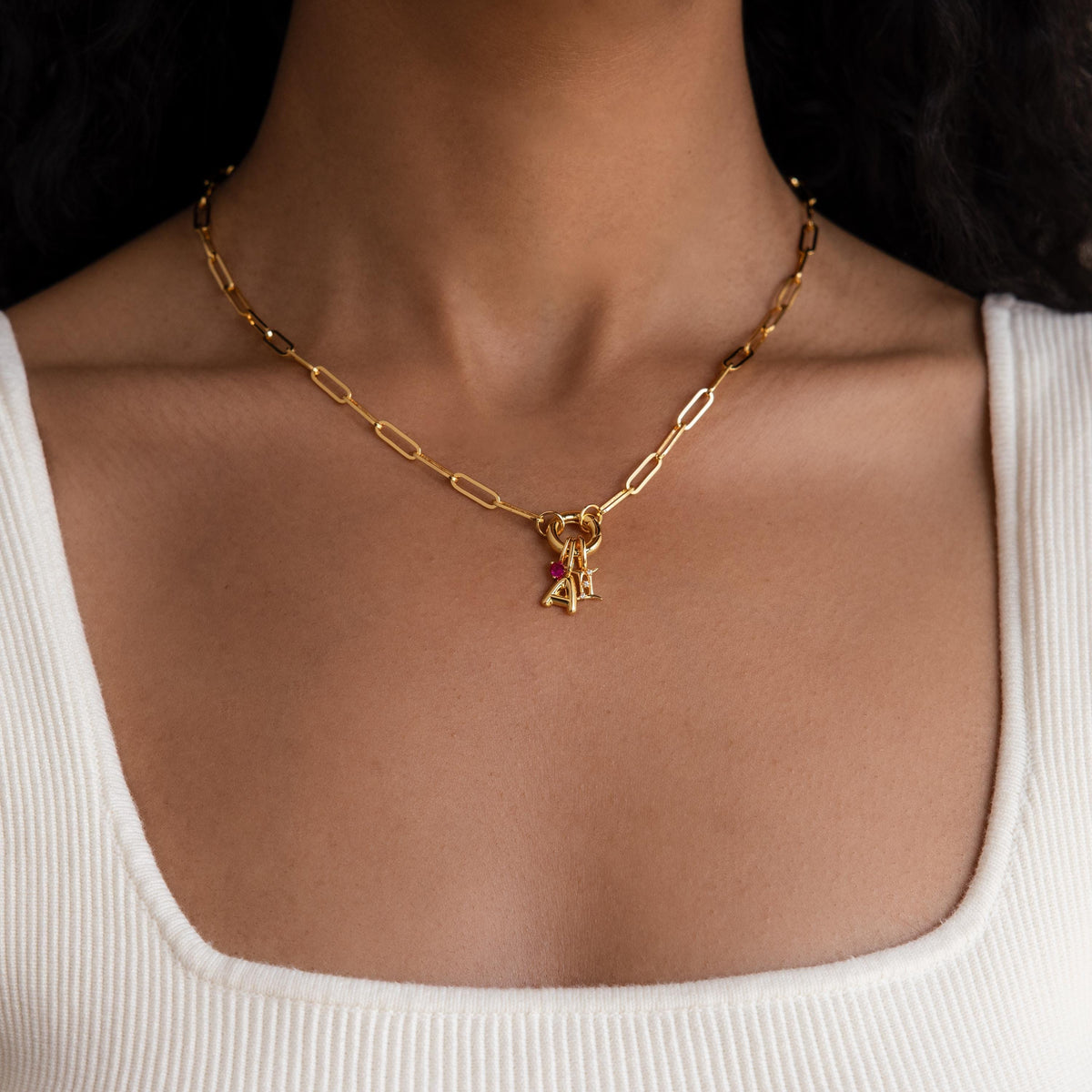 18K Gold Paperclip Clasp Necklace, 18 inches