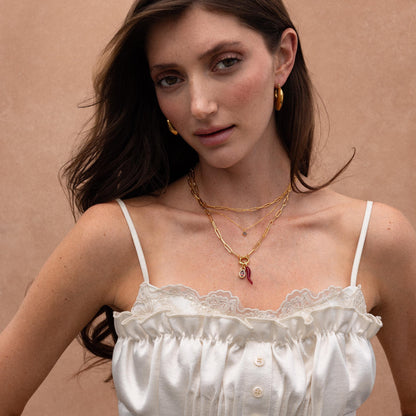 18K Gold Paperclip Clasp Necklace, 18 inches