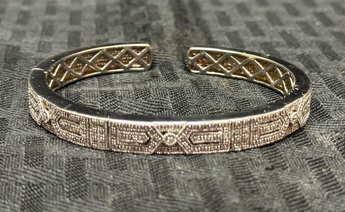 Vintage Judith Jack Diamond Filigree Cuff Bracelet– 925 Sterling Silver