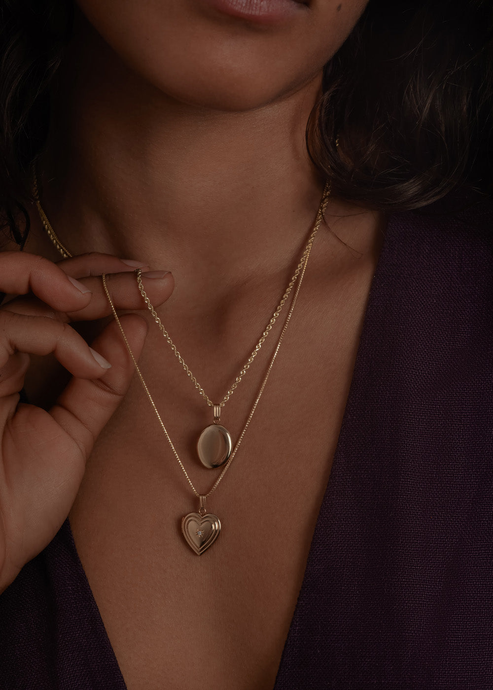 Ribbed Maison Heart Locket Necklace Diamond