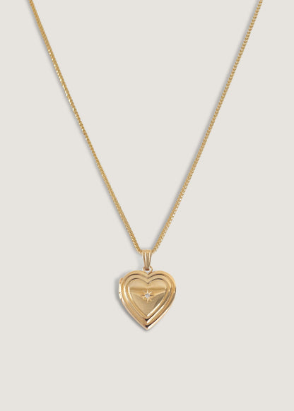 Ribbed Maison Heart Locket Necklace Diamond