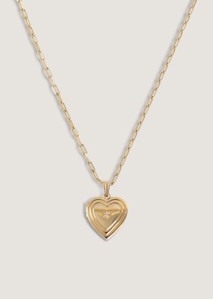 Ribbed Maison Heart Locket Necklace Diamond