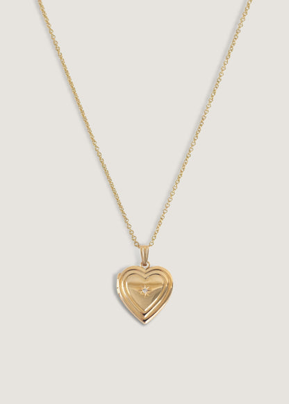 Ribbed Maison Heart Locket Necklace Diamond