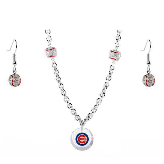 Chicago Cubs Crystals from Swarovski Baseball Necklace & Earrings