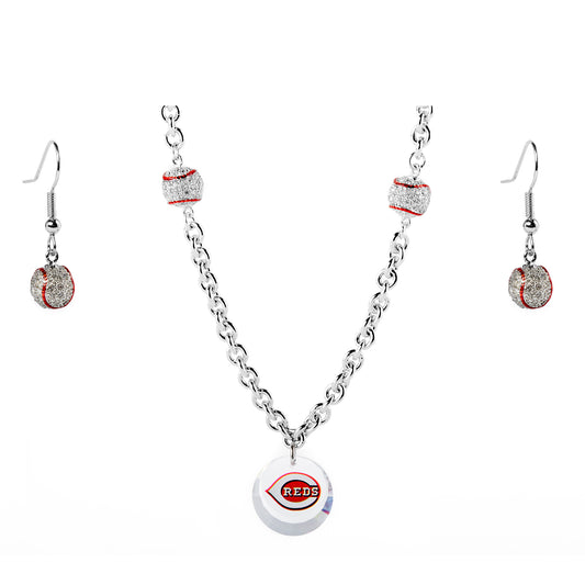 Cincinnati Reds Crystals from Swarovski Baseball Necklace & Earrings