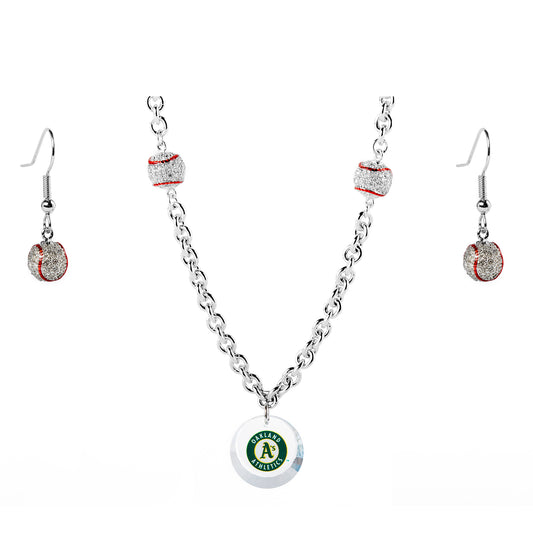 Oakland Athletics Crystals from Swarovski Baseball Necklace & Earrings