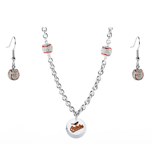 Baltimore Orioles Crystals from Swarovski Baseball Necklace & Earrings