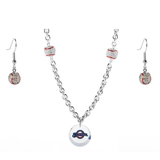 Milwaukee Brewers Crystals from Swarovski Baseball Necklace & Earrings