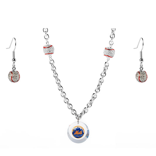 New York Mets Crystals from Swarovski Baseball Necklace & Earrings