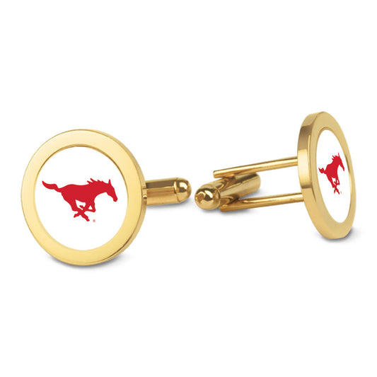 Gold SMU Mustangs Logo Cufflinks