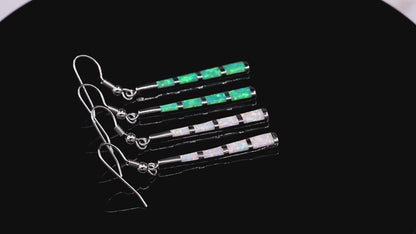 Opal Drop Earrings - Silver or Gold Plated Dangle Bar Jewelry for Women, Gems Earrings 2 1/8"