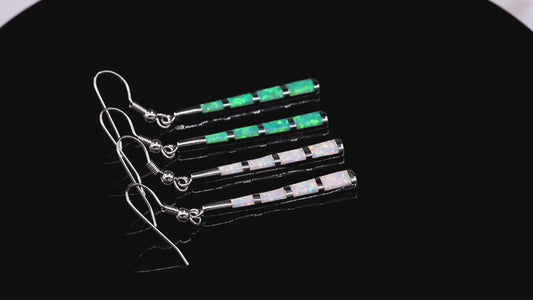 Opal Drop Earrings - Silver or Gold Plated Dangle Bar Jewelry for Women, Gems Earrings 2 1/8"