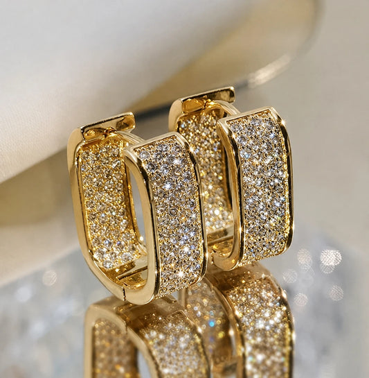 Gold Silver Plated Hoop Earrings with Cubic Zirconia Hip Hop Jewelry Unisex, Men