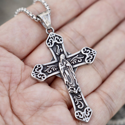 MENDEL Mens Catholic Virgin Mary Our Lady of Guadelupe Cross Pendant Necklace
