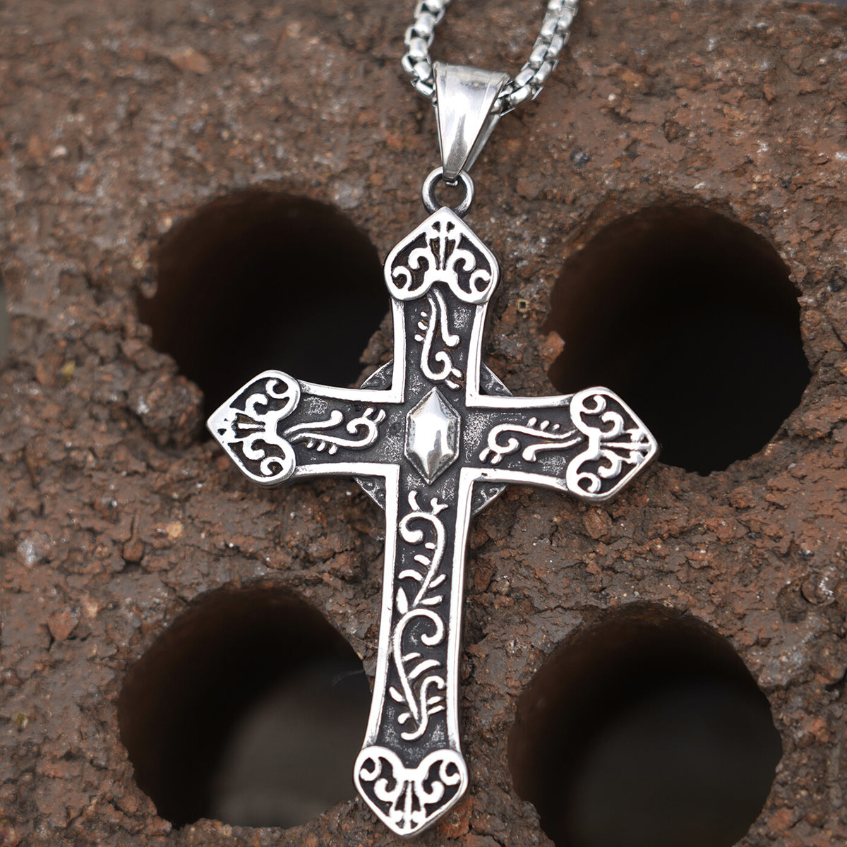 MENDEL Mens Catholic Virgin Mary Our Lady of Guadelupe Cross Pendant Necklace