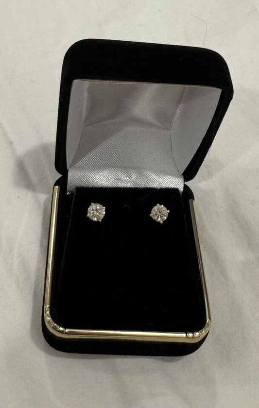14K Natural 1 Carat Total Weight Diamond Earrings White Gold Screw Back Natural