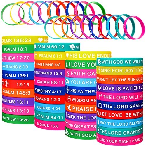 60 Pcs Religious Silicone Rubber Wristbands Christian Verse Bracelets