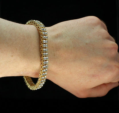 Mens Womens 2 Row Cz Tennis Bracelet 14K Gold Plated Fashion Jewelry 8 Inch